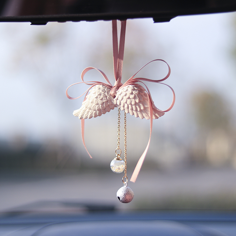 Angel wings car hanging rearview mirror car pendant interior pendant bell shaking sound with the same net red goddess pendant