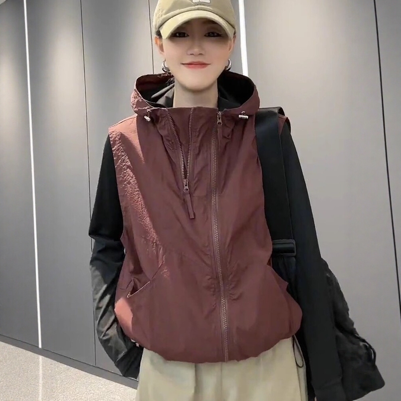 Double Zipper Loose Vest Women's Jacket 2026 Spring and Autumn Versatile Jacket Sports Vest Windbreaker Work Vest