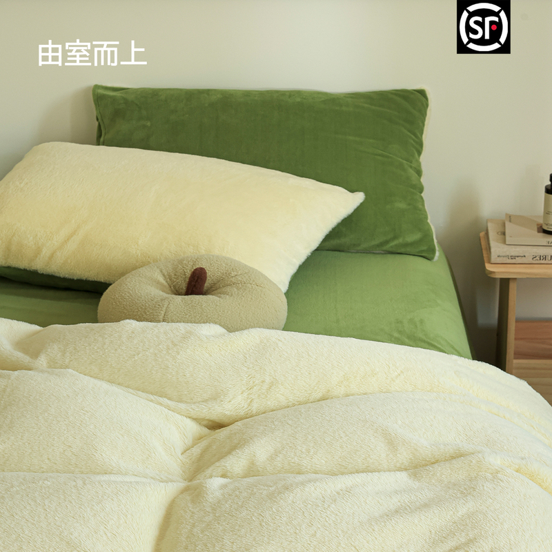 A-Class 300g Thickened Rabbit Fur Four-Piece Bedding Set with Contrasting Colors, Simple Milk Velvet, Warm Bed Sheet and Duvet Cover for Winter A-Class 300g Thickened Rabbit Fur Four-Piece Bedding Set with Contrasting Colors, Simple Milk Velvet, Warm Bed Sheet and Duvet Cover for Winter
