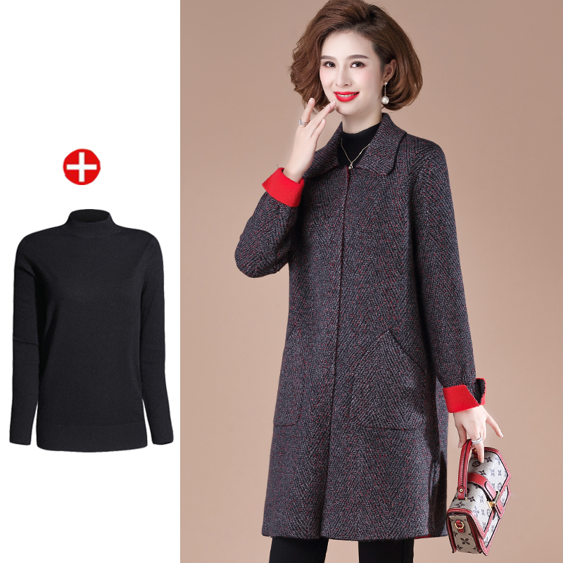 Middle-aged women's dress checkered jacket Ocean Mrs. Broads Cashmere Big Coat Plus Fat Increase for overweight Mom Spring and Autumn Double Face