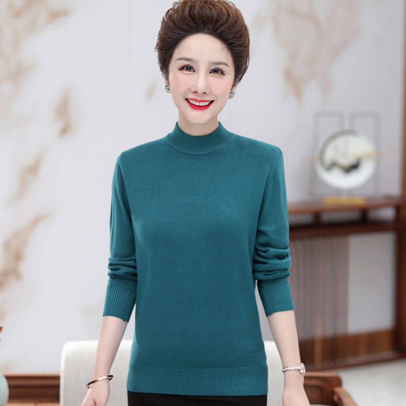 Fat mother solid color sweater women's autumn and winter wool cashmere base shirt plus fat plus size for middle-aged and elderly
