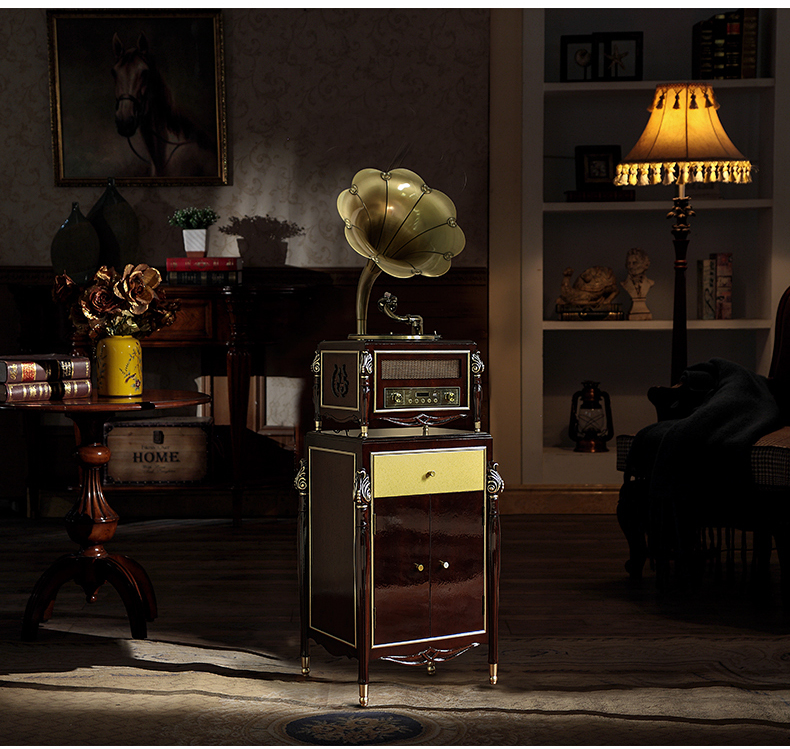 đầu đĩa than denon dp-400	 Tang Yun âm vị lớn sừng trang trí âm thanh phong cách Bắc Âu phòng khách retro hộ gia đình châu Âu máy chơi đĩa than