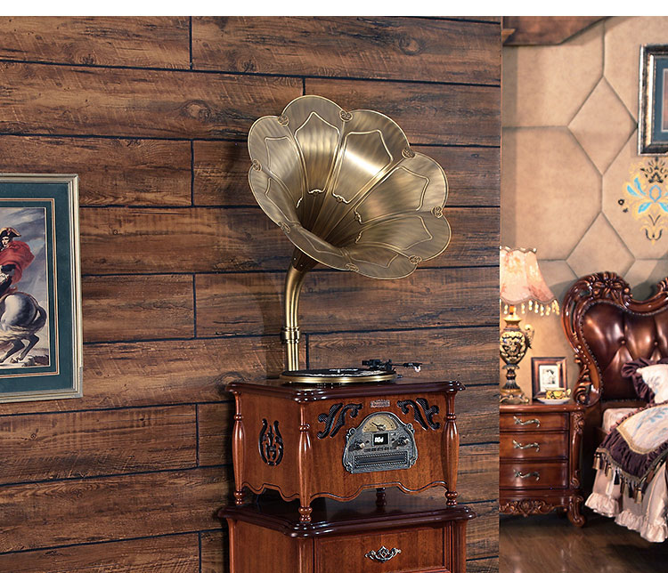 Máy ghi âm theo phong cách retro của Mỹ Máy ghi âm LP Vinyl Đài phát thanh Phòng khách Vintage Big Horn Máy ghi âm châu Âu - Máy hát máy chơi đĩa than