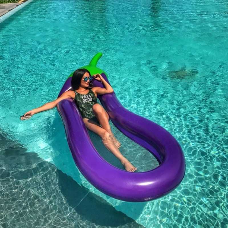 High-quality water inflatable oversized eggplant swimming ring floating row photo concave swimming large net pocket floating bed