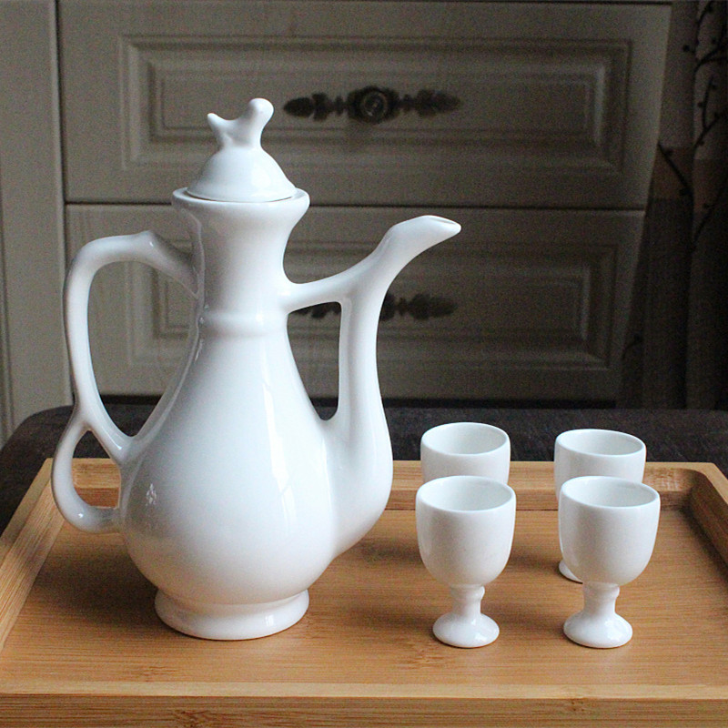 Ceramic Wine Pot Flower Carved Wine Pot Old Wine Jug Chinese Wine Pot 3 Qian High Foot Wine Glass Porcelain Wine Pot Suit small size