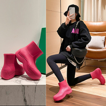 Ashigo mona with rain shoes women candy color XBV Net red rain boots warm thick bottom size short tube water shoes women