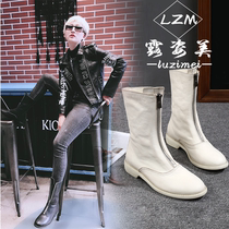 Net red guidi boots retro 2019 autumn front zipper short tube ins Martin boots round head Joker white inverted short boots women
