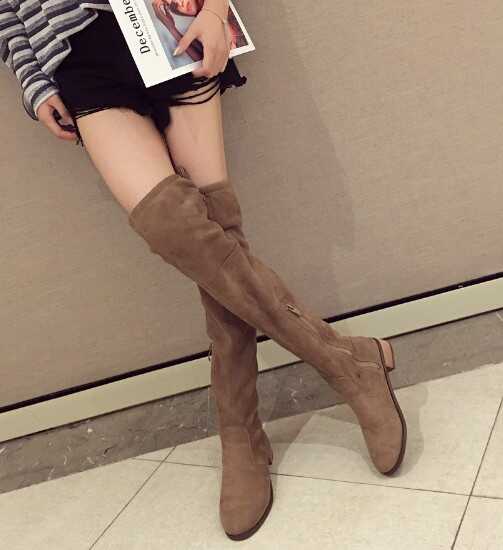 小辣椒同款过膝靴女马靴平底长靴21新款冬季加绒长筒高筒靴卡其色