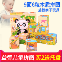 Wooden six-face painting 9 puzzle childrens 3D three-dimensional building blocks 3-4-5-6 years old baby childrens educational toys
