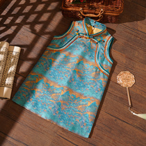 Intangible Cultural Heritage Song Brocade Qianli Jiangshan Childrens National Style New Chinese Style Cheongsam Skirt Mulberry Silk Handmade Button Childrens Dress