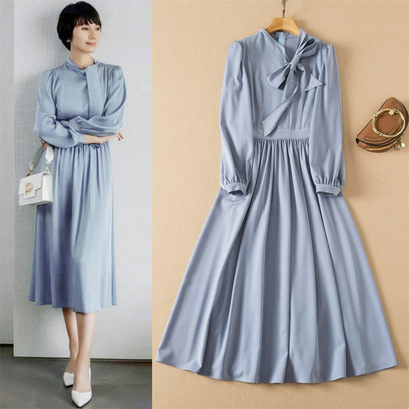 Advanced Sensation Stars The Same Satin Polo Dress Woman 2022 New Spring Temperament to receive a long version of the shirt dress