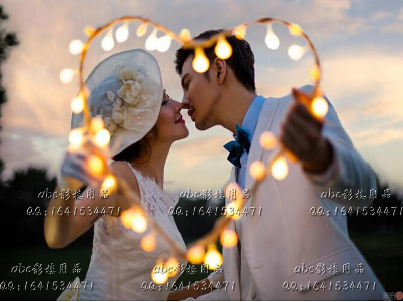 2017 new wedding photo Photography Props Night Scene Exterior View Shooting Themed Props Heart-shaped Hemp Rope Tangles 5 m 5 m 50 Lights