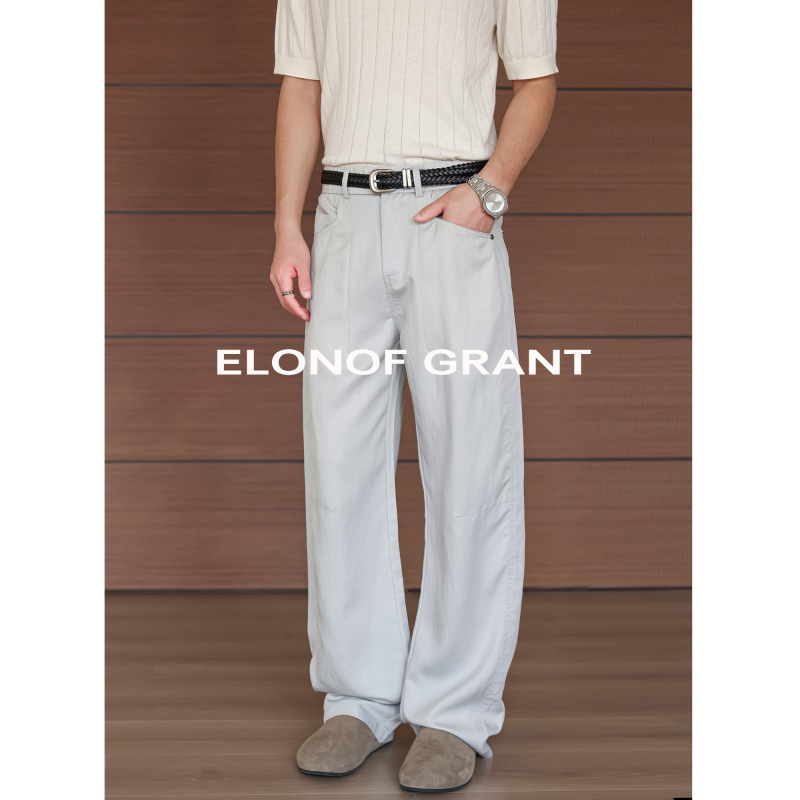 Elonof Grant 26 Silhouette Curved Patchwork Arc Structure Casual Pants Men's Row Style Drape Straight Long Pants