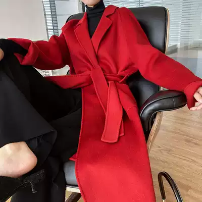 Brother Guo customized red double-sided cashmere coat women's 2020 spring new Korean version of the long version of the loose wool coat