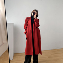 Brother Guo customized red double-sided cashmere coat womens 2020 spring new Korean temperament medium and long woolen coat