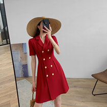 Brother Guo customized red suit short skirt female 2020 spring light cooked royal sister style high waist temperament Hepburn a-line dress