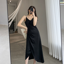 Goo Custom Black Harnesses Dress dress Women 2022 Summer new temperament Skinny Herbenwind over knee long dress