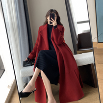 Goo Custom Red Beige Fur Coats Women 2020 Autumn Winter New High-end New Year Two-sided Wool Coat