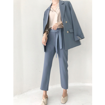 Hong Kong flavor retro casual suit social net red two-piece womens autumn new fashion nine-point pants temperament suit tide