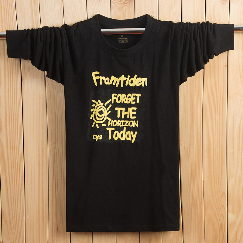 Đặc biệt hàng ngày áo thun dài tay nam quần áo cộng với phân bón XL quần áo mùa thu bên ngoài mặc áo cotton cổ tròn chất béo béo béo đáy áo áo thun đen nam
