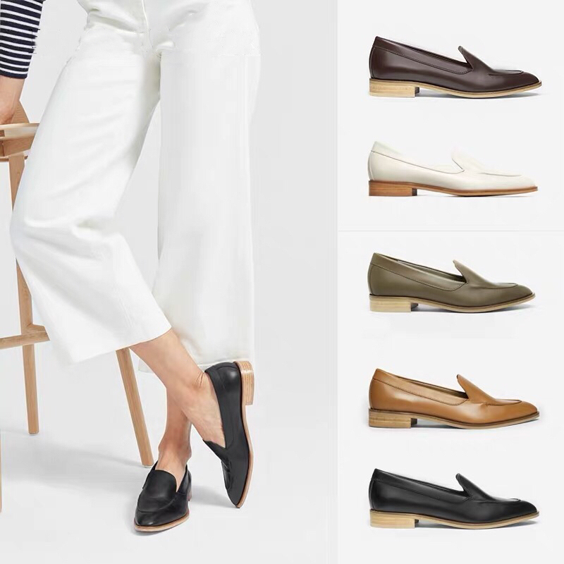 Everlane Pointed Toe Thick Heel Flats Women's 2026 New Versatile Genuine Leather Loafers Everlane Pointed Toe Thick Heel Flats Women's 2026 New Versatile Genuine Leather Loafers
