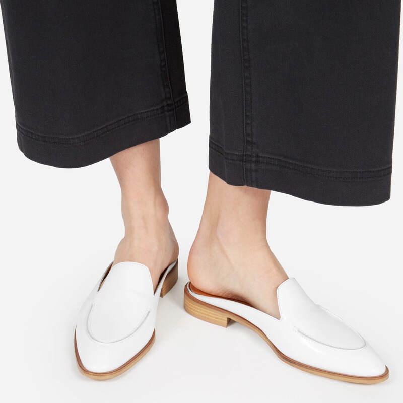 2025Everlane New Women's Shoes Genuine Leather European and American Pointed Toe Loafers Low Heel Cowhide Lazy Slippers Mules