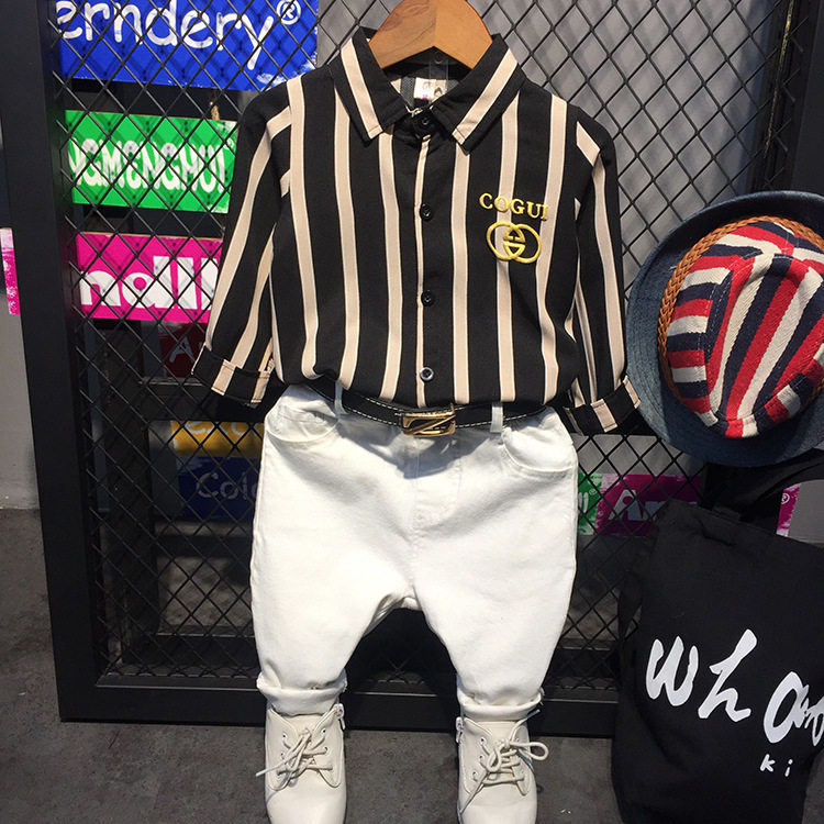 Children's clothing 2022 autumn new products 3 Boys Korean striped shirts 4 Slim fit cotton and linen shirts 5 Baby tops 6 years old tide