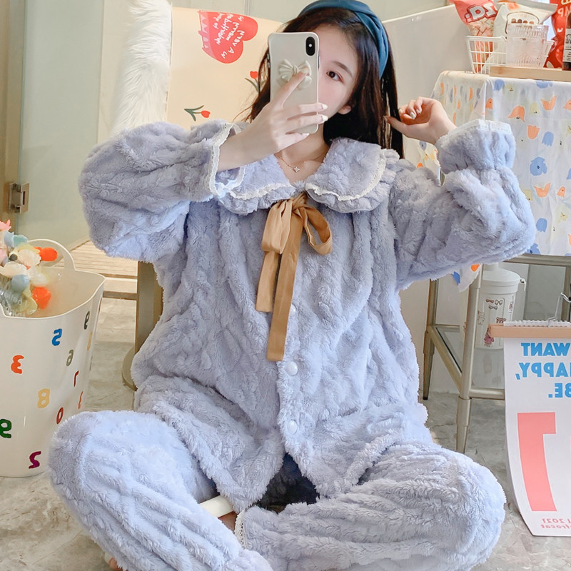 Coral Suede Moon Subsuit Autumn Winter Postnatal Breastfeeding Pyjamas November 12 Pregnant Woman Thicken Plus Suede Breastfeeding Suit Woman