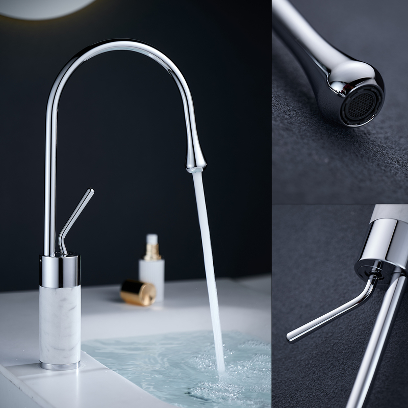 German High-End All-Copper Bathroom Faucet for Home and Hotel Use, Creative Washbasin Faucet with Hot and Cold Water, Mirror Surface Marble
