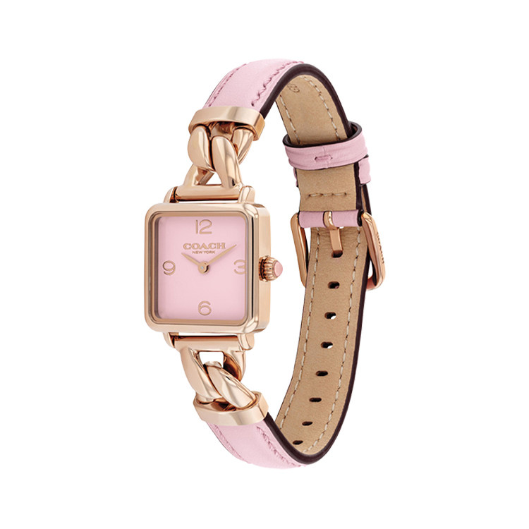 COACH Cass Series Small Square Leather Strap Watch for Women, Watch Gift
