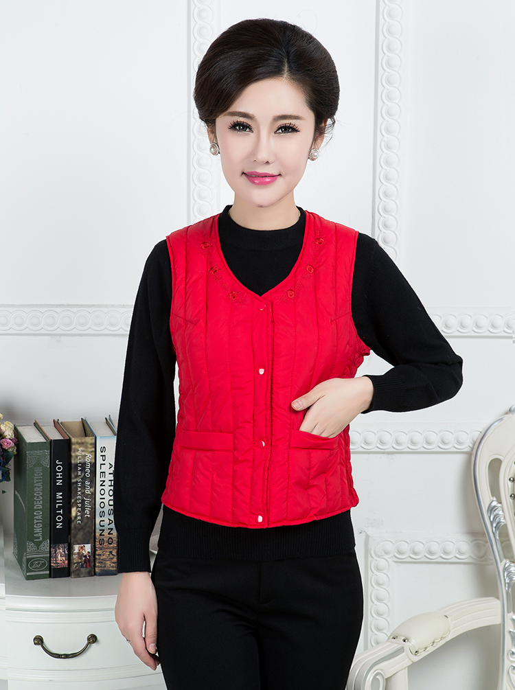 Mùa thu đông trung thu nữ rộng vai thêu xuống áo bông mẹ trang trí cơ thể lạnh vest ấm vest áo khoác nữ form rộng