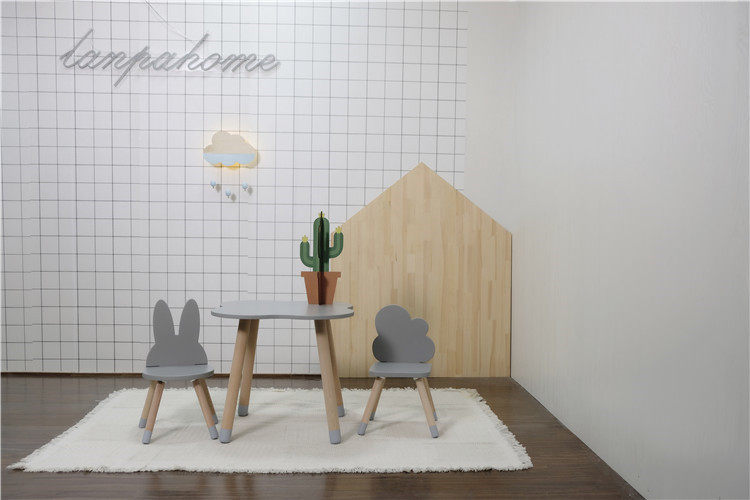 ins Nordic explosion style children's table and chair creative solid wood children's room kindergarten cloud rabbit set table and stool photo - Taobao