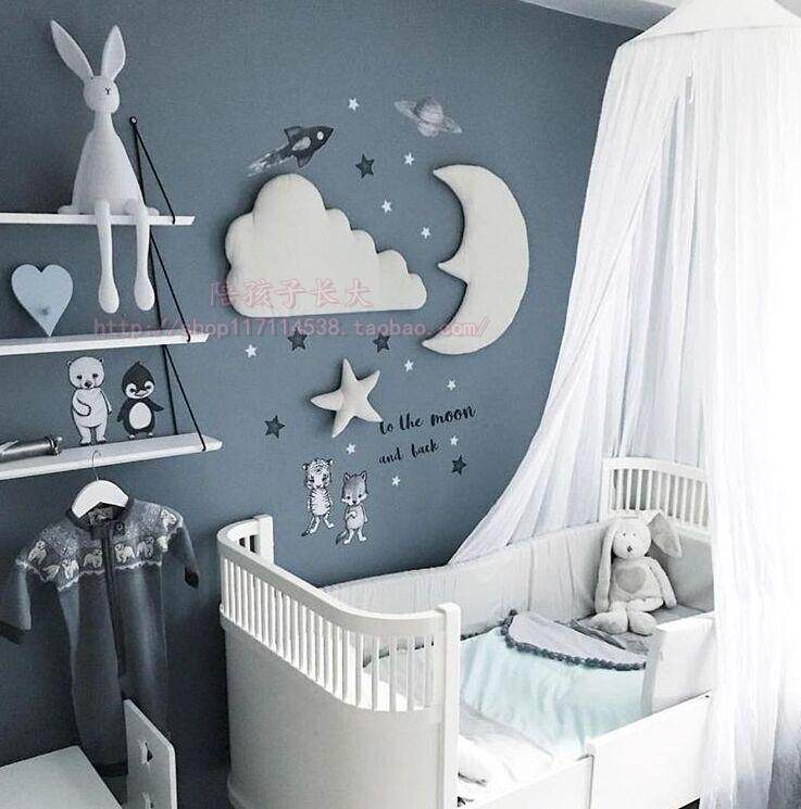 ins Bed Head Moon Nebula Three Pieces of Walls Decorated Children's Room Decorated Photographic Profile Walls