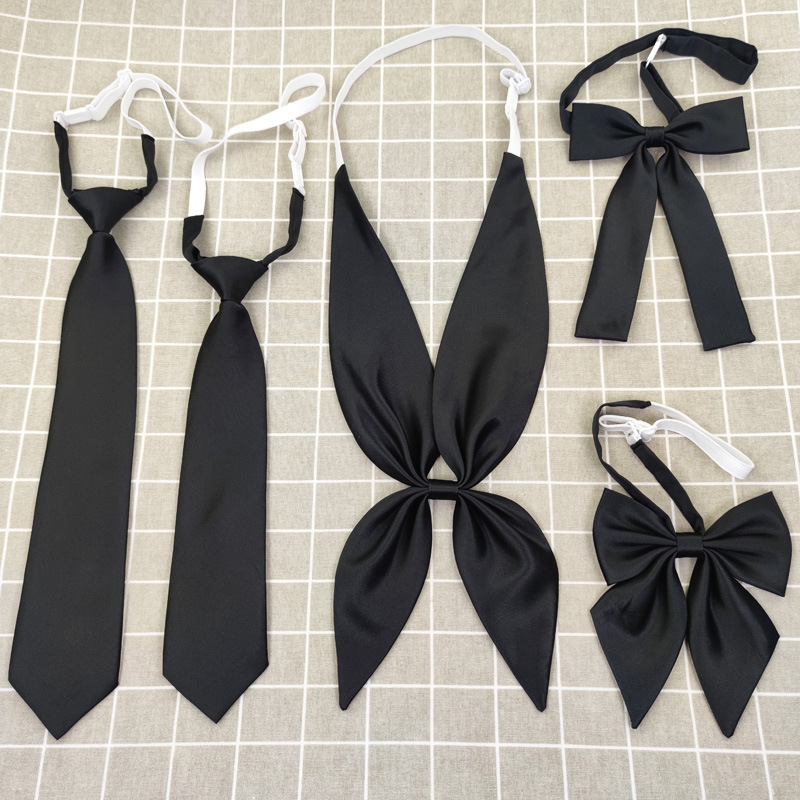 Japanese Style Jk Black Tie for Girls, No-Knot Bow Tie, Goldfish Knot, Student College Style Shirt, Matching School Uniform Japanese Style Jk Black Tie for Girls, No-Knot Bow Tie, Goldfish Knot, Student College Style Shirt, Matching School Uniform