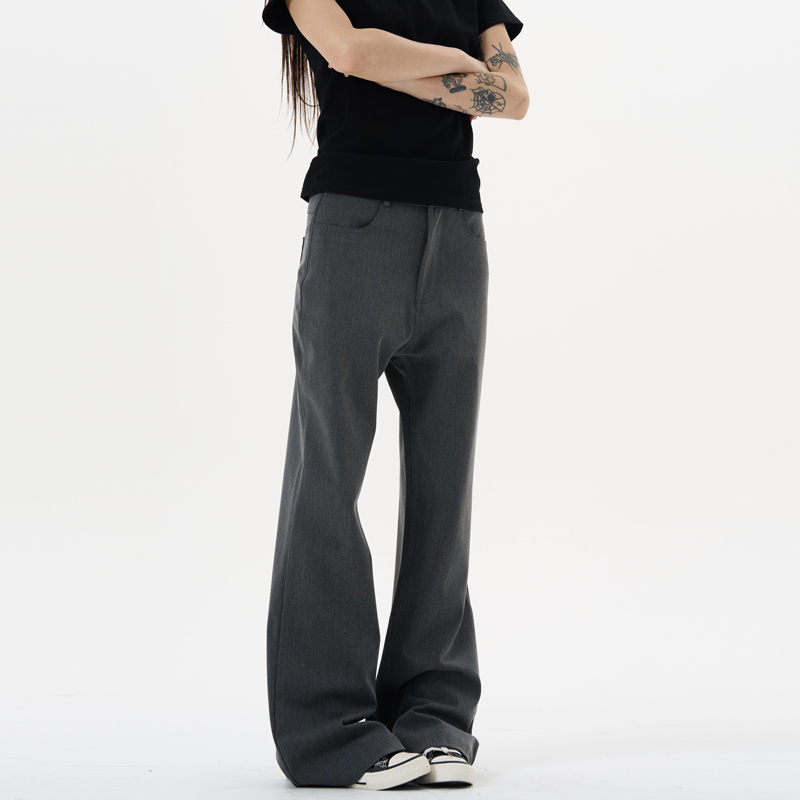Yeboun American-Style Gray Dress Pants for Women, Retro Flared Suit Pants for Men, Versatile Straight-Leg Casual Long Pants