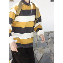 Nobodyknows original homemade double-color long sleeves collide with loose and thick stripes male and female long-sleeved POLO shirt