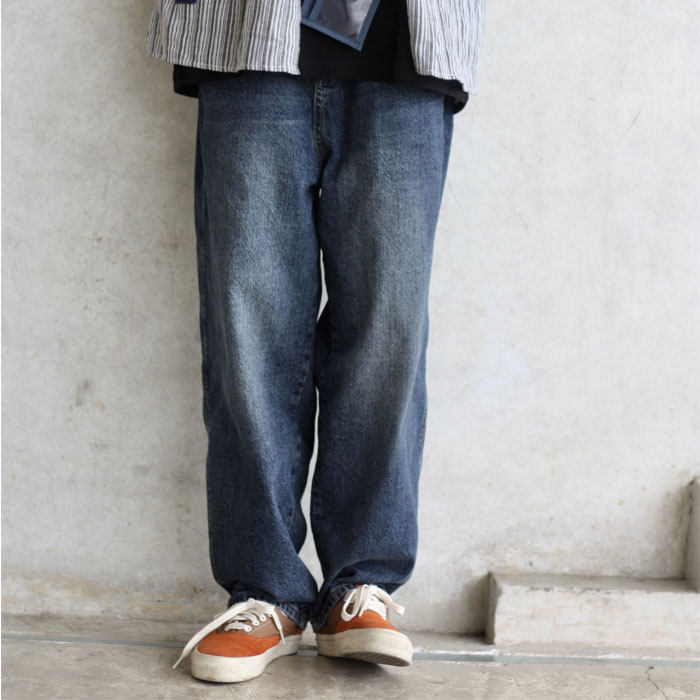 Nobodyknows Japanese basic simple washed old loose tapered pants men's and women's jeans trousers