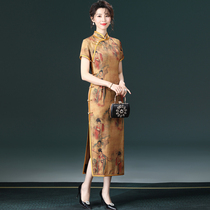 Chinese style retro temperament elegant improved cheongsam daily wear plain size 50-year-old mother dress