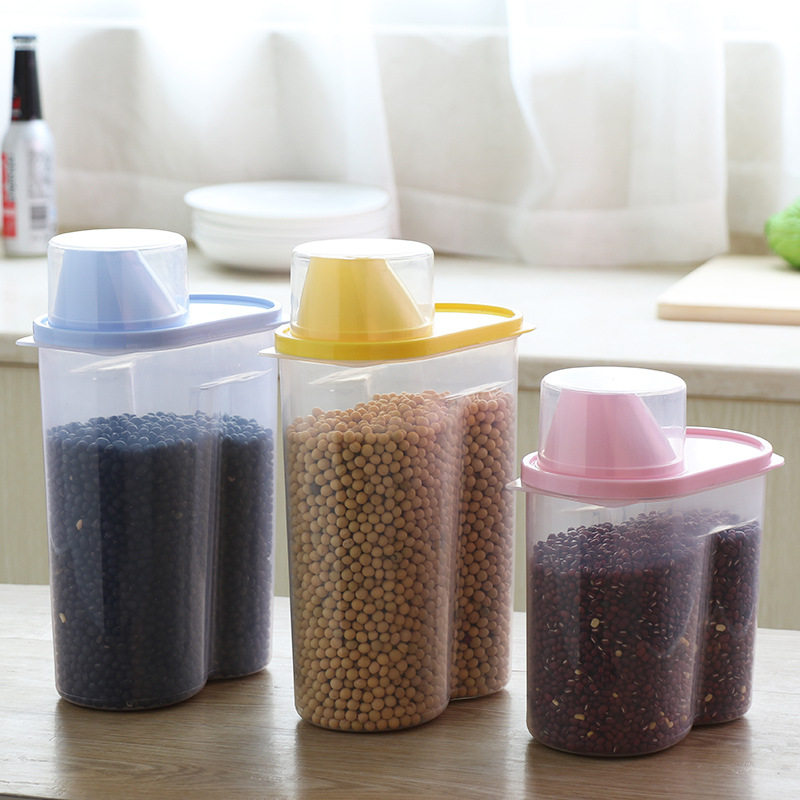 Five cereals Cereals Sealed Jar Four Pieces of Fitted Kitchen Food Intake Tank Covered Plastic Storage Tank Large storage box-Taobao