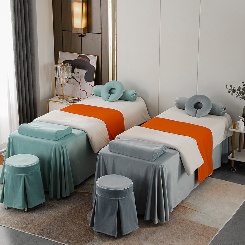 New baby velvet beauty bedspread four-piece set simple light luxury four seasons universal beauty salon bed sheet with hole crystal velvet