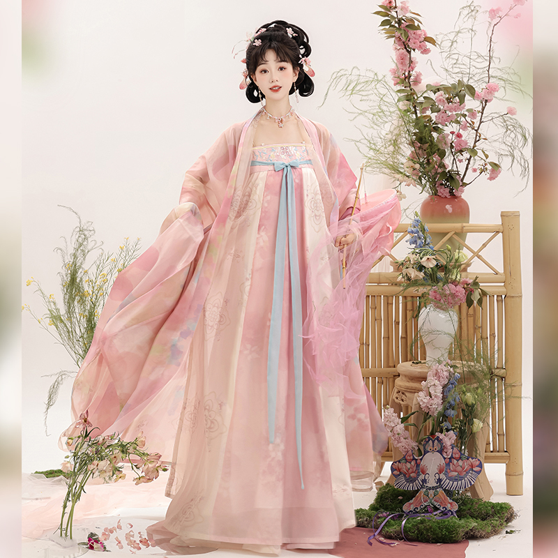 Yunjin Original [Hua Zhong Jin] Tang-Style Chest-Length Embroidered Split Dress with Large Sleeves, Fairy-Like Hanfu for Women, Suitable for Daily Wear in Spring and Autumn
