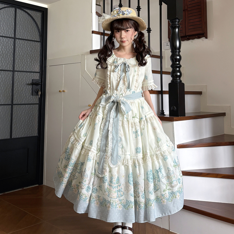 Fragrant Tea Party White Tea Story Original Lolita Sack Dress Short Sleeve Op Pastoral Style Dress Lolita
