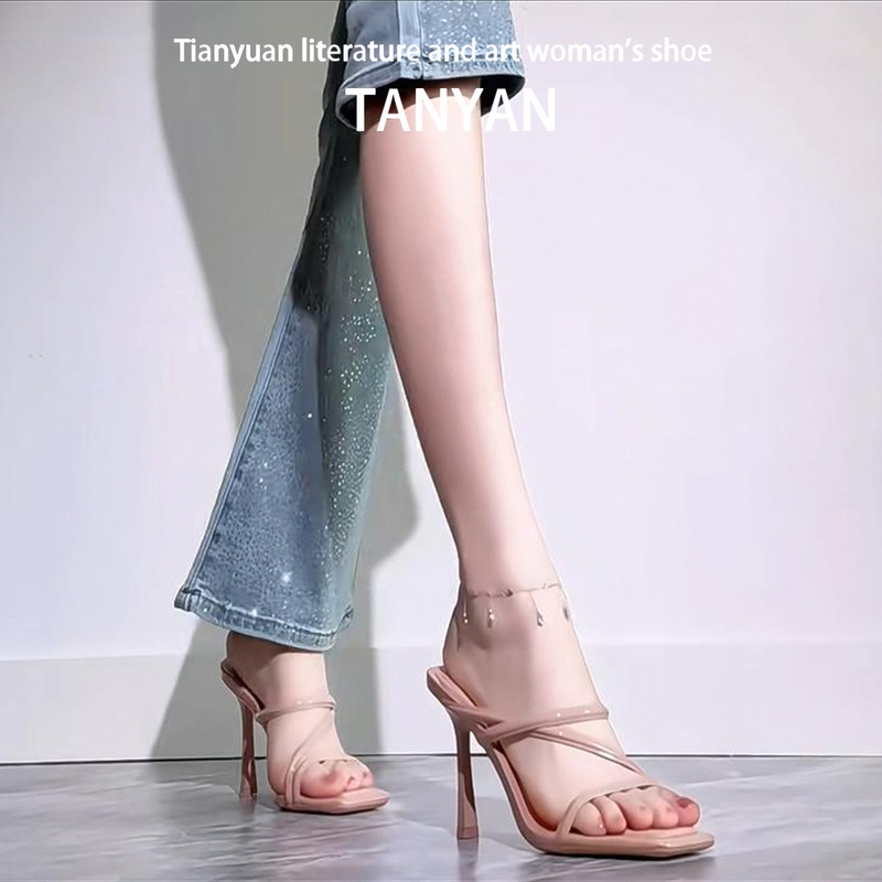 Nude High-Heeled Shoes for Women 2026 New Summer Style with a High-End Feel, Square Toe, Open-Toe, Thin Heel, Single Strap Sandals