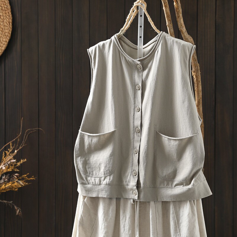 2026 New Style Pure Cotton Vest for Women, Artistic Loose-Fitting Outerwear, Versatile Sleeveless Summer Vest, Jacket 2026 New Style Pure Cotton Vest for Women, Artistic Loose-Fitting Outerwear, Versatile Sleeveless Summer Vest, Jacket
