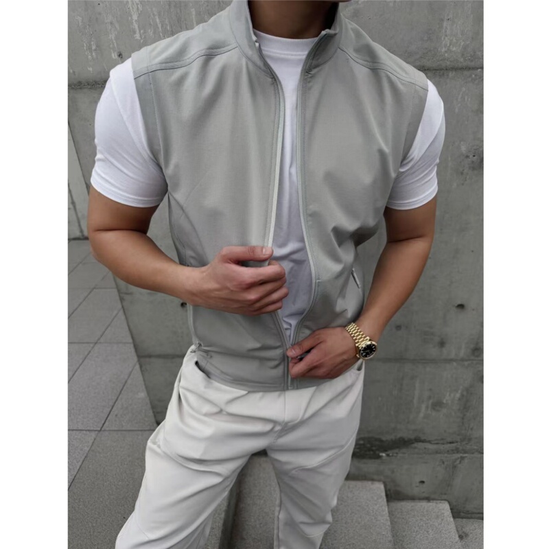 [Xibo] Summer Breathable and Lightweight Stand-Up Collar Zip-Up Vest, Slim Fit, Sports and Leisure Sleeveless Top