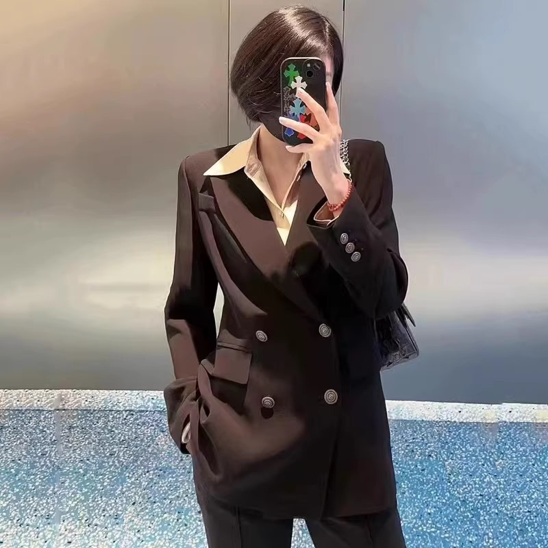 Amash Shopping Mall Same Style Genuine 2026 Spring New Mid-Length Double-Breasted Blazer for Women 5400773