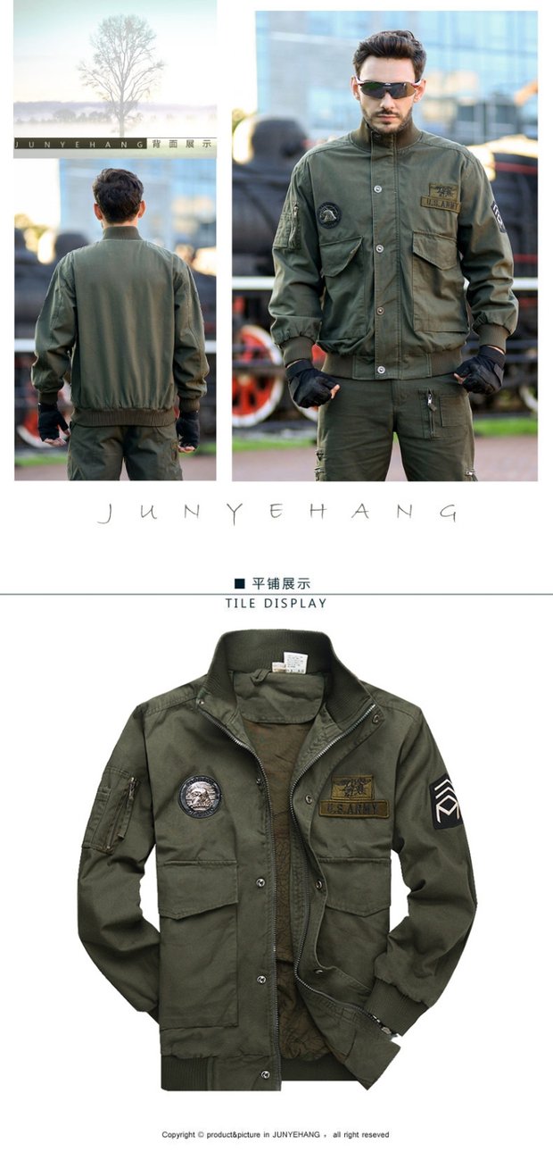 Mùa xuân và mùa thu Cánh đồng ngoài trời Quần áo quân đội Quạt nam Cotton đứng Cổ áo bay - Những người đam mê quân sự hàng may mặc / sản phẩm quạt quân đội quần áo sĩ quan quân đội