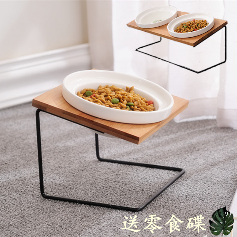 Second Generation Creativity High Foot Cat Bowl Neck Protection Ceramic Double Bowl Anti-Slip Inclined Drinking Cat Basin Dog Basin Small Dog