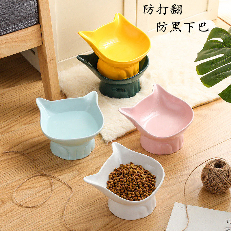 Cute pet Bowl Cat Bowl cat Bowl Bowl Care Neck ceramic High foot anti-catty Cat Food Bowl dog bowls Anti-black chin