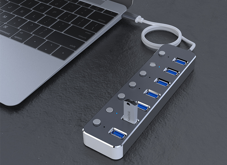 Nhôm máy tính xách tay usb splitter trì hoãn bốn tốc độ giãn nở hub 3.0 multiport hub 7 seven máy tính chuyển đổi máy tính để bàn riêng biệt NHIỀU Adaptor Interface Chuyển đổi - USB Aaccessories dây sạc micro usb